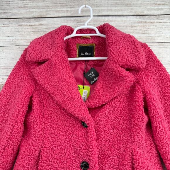 Sam Edelman Faux Fur Curly Oversized Collar Coat Women's Medium Pink NEW $180 - Picture 3 of 16